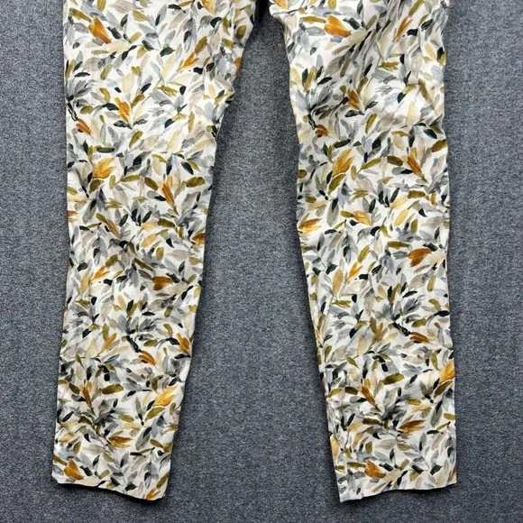 Zara Basic Pants Womens 4 Yellow Leaf Print Slim Ankle Chino Trousers Cotton - Picture 15 of 16
